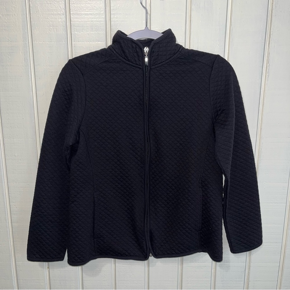Croft and Barrow Quilted Black Zip-Up Sweater